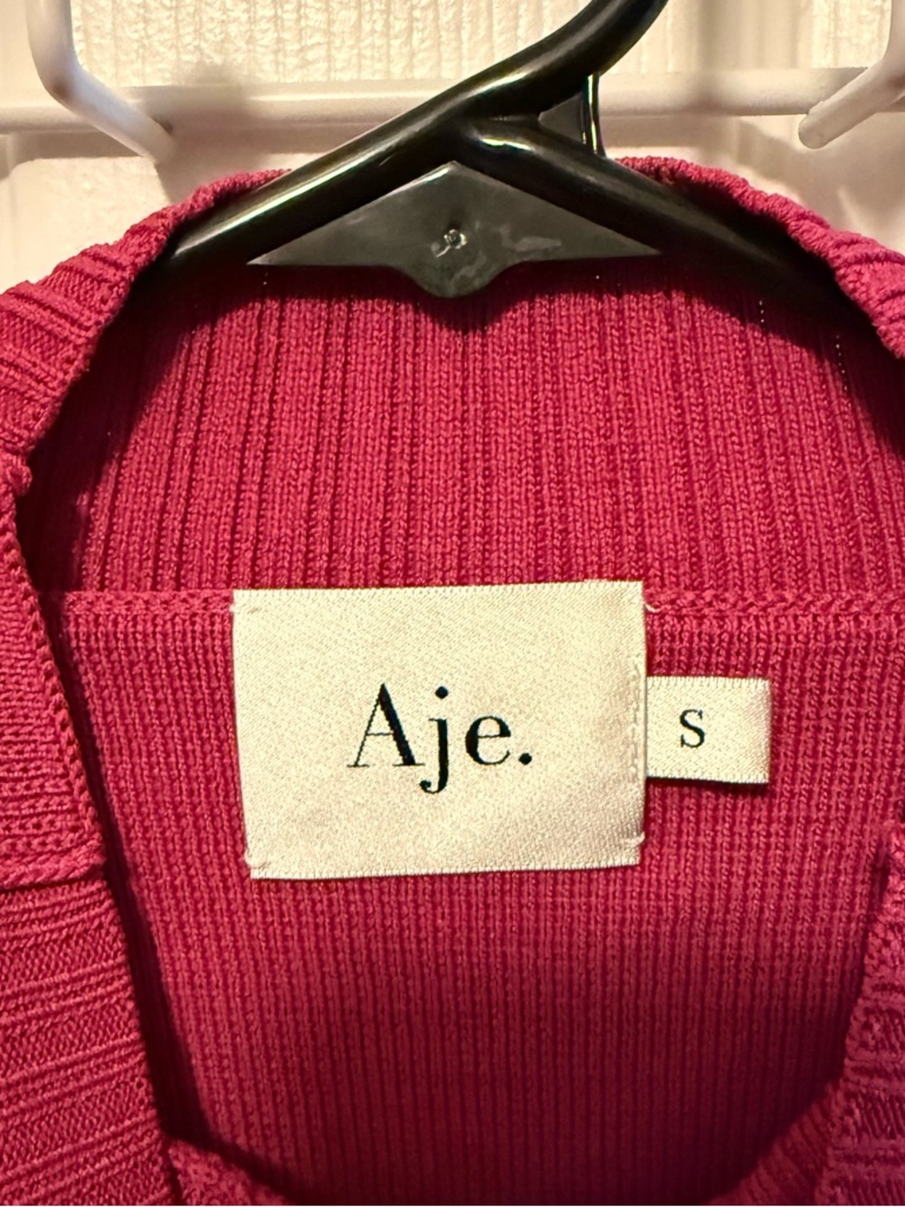 Aje Cropped Fuchsia Knit Mock Neck Sweater | S - Picture 2 of 4